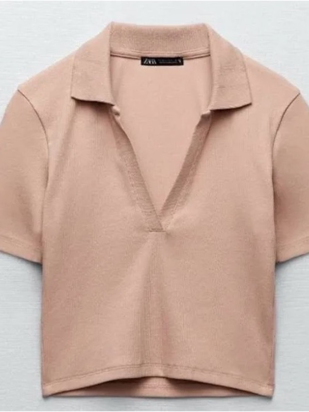Zara Dusty Pink Short-Sleeve Knit Polo Crop Top
